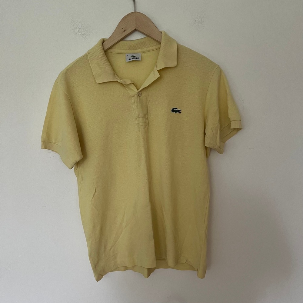 Lacoste Mens Short Sleeve Pique Cotton Polo Shirt Yellow Size 2 Small Logo